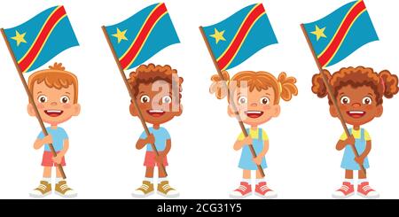 Democratic Republic of the Congo flag in hand set Stock Vector