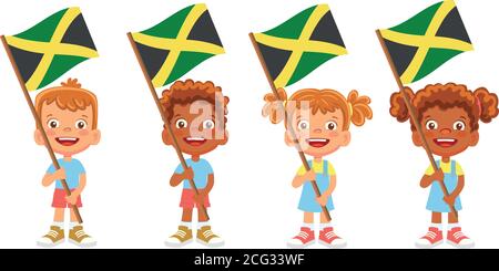 Jamaica flag in hand set Stock Vector