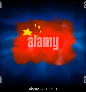 China abstract flag on blue sky background, creative design. Chinese new year january 25. Graphic abstract blurred watercolor background. China flag Stock Vector