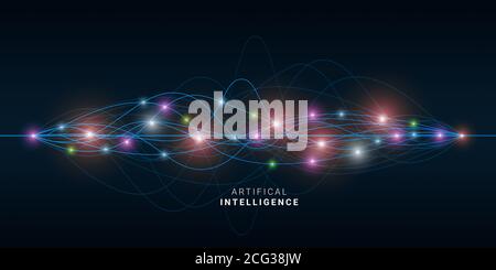 AI Artificial intelligence wave lines neural network with AI letters ...