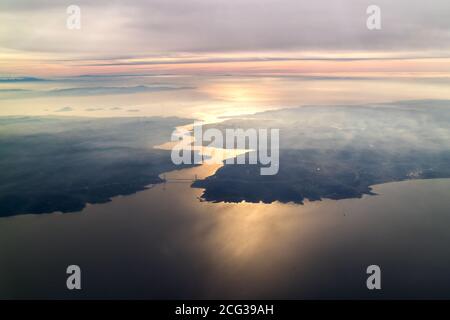 Aerial view of Istanbul and Bosphorus from the Plane-Istanbul,Turkey Stock Photo