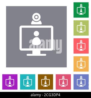 video user access flat icons on simple color square backgrounds Stock Vector