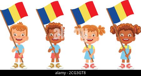 Romania flag in hand set Stock Vector