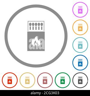 Box of matches flat color icons in round outlines on white background Stock Vector