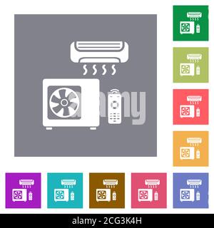 Air conditioning system flat icons on simple color square backgrounds Stock Vector