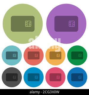 Chip card darker flat icons on color round background Stock Vector