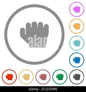 Right handed grab gesture flat color icons in round outlines on white background Stock Vector