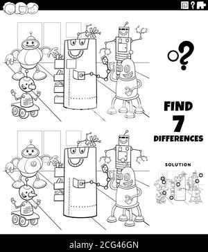 differences educational game with robots coloring book page Stock ...