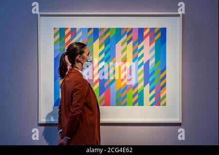London, UK. 09th Sep, 2020. Bridget Riley, June, est £10-15,000 and other works - Christie's London preview of multiple sales of artworks from the 20th Century. Credit: Guy Bell/Alamy Live News Stock Photo