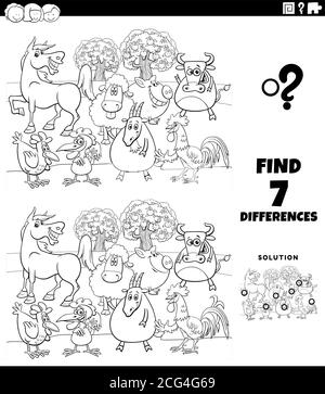 differences task with cartoon farm animals coloring page Stock Vector ...