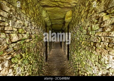 Interior of the All Cannings Long Barrow in Wiltshire, UK, a modern barrow inspired by the neolithic barrows built 5,500 years ago Stock Photo