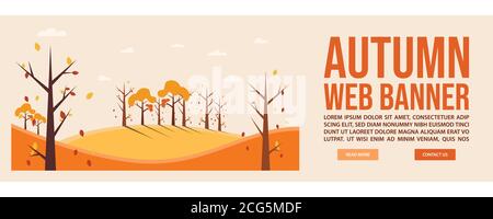 Autumn or Fall web banner template design. Flat design style autumn web banner vector illustration design Stock Vector