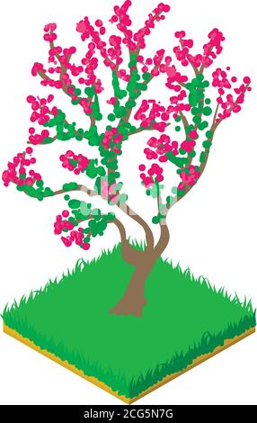 Blooming cherry icon, isometric style Stock Vector