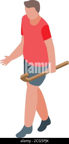 Hurling man player icon, isometric style Stock Vector