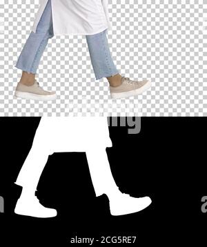 Woman doctor legs walking, Alpha Channel Stock Photo