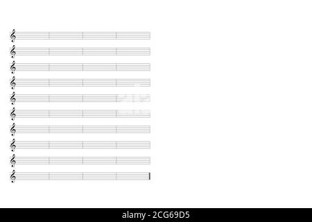 blank music sheet with bars and treble clef on a white background Stock Photo