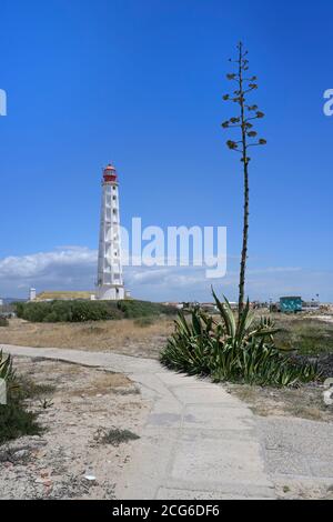 Cabo de Santa Maria Lighthouse, Culatra Island, Farol village, Olhao, Algarve, Portugal Stock Photo