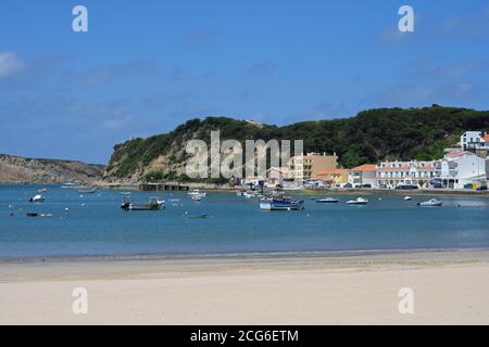 View over Sao Martinho do Porto beach, Leiria District, Portugal Stock Photo