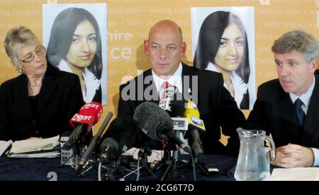 Key figures in the Shafilea Ahmed murder investigation, (left to right). Helen Morris Prosecutor, Crown Prosecution Service, Detective Superintendent Geraint Jones - who led the enquiry from the point of ShafileaÂ’s disappearance in 2003 to 2010 and Detective Chief Inspector Christopher Ankers, Force Major Investigation Team, Cheshire Police, who led the enquiry from August 2010, during a press conference following today's guilty verdicts, as Iftikhar and Farzana Ahmed were found guilty of murder at Chester Crown Court today after suffocating their 'Westernised' teenage daughter Shafilea in an Stock Photo