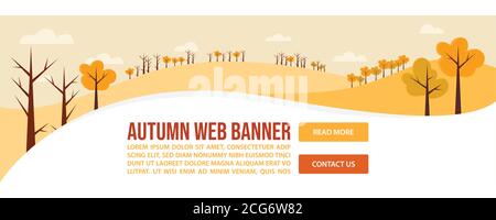 Autumn or Fall web banner template design. Flat design style autumn web banner vector illustration design Stock Vector