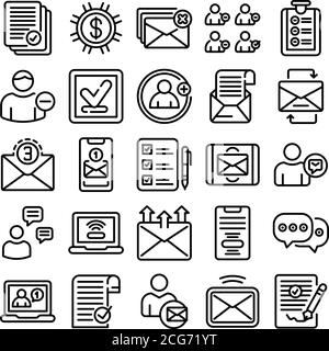 Request icons set, outline style Stock Vector