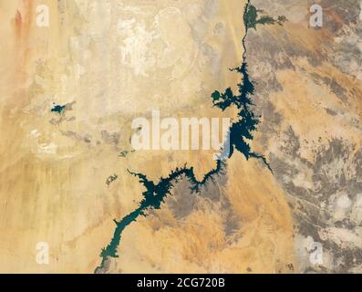 Lake Nasser, Lake Nubia, aerial photo, 2020 , Egypt. Stock Photo