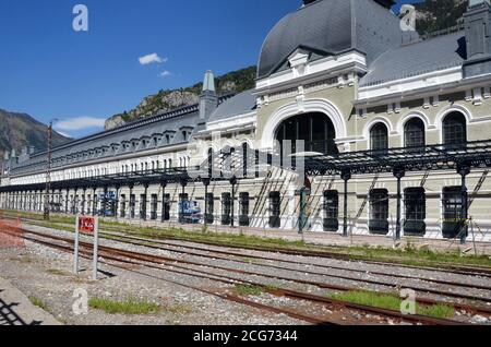 The station of Canfranc, northern Spain, was abandoned for many years. It's now under a major restoration. This station is as big as stations in Paris Stock Photo