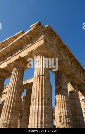 Paestum (Italy): The Temple of Neptune (Temple of Poseidon) is the largest temple in the ancient Greek city of Poseidonia (Pæstum in Roman times) Stock Photo