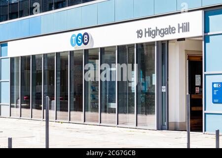 TSB bank in Archway, North Islington, now open since the easing of lockdown restrictions during the coronavirus pandemic, London, UK Stock Photo