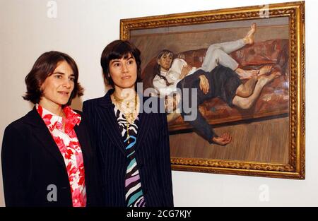 Daughters of the artist Esther left and Bella Freud next to a