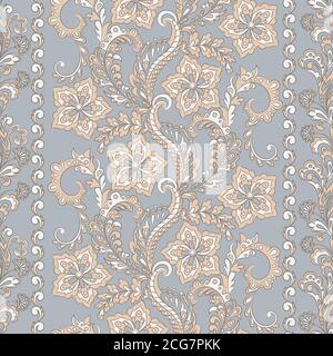 Ffloral seamless pattern in batik style, Vector background Stock Vector