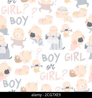 Seamless pattern with cute babies on white background Stock Vector