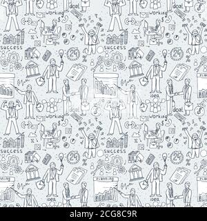 Business People seamless Doodles. Hand drawn Vector pattern Stock Vector