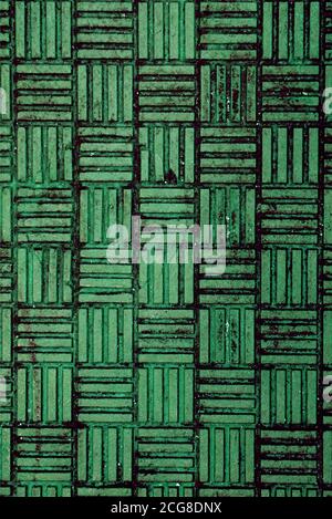 Weathered Steel Manhole Surface in Green Color Stock Photo