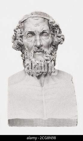 Homer, ancient Greek epic poet.  From The National Encyclopaedia: A Dictionary of Universal Knowledge, published c.1890 Stock Photo