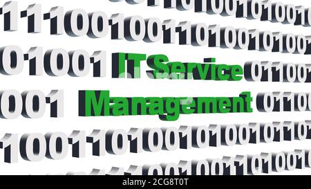 ITSM Information Technology Service Management concept - green lettering integrated into a binary code screen made of white digits - 3D-illustration Stock Photo