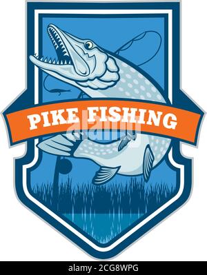 vector logo emblem with fish pike Stock Vector