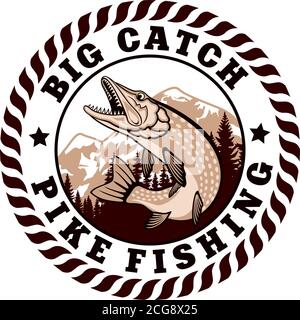 vector logo emblem with fish pike Stock Vector