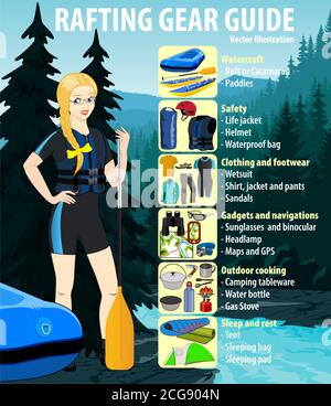 Rafting gear guide infographic vector illustration Stock Vector