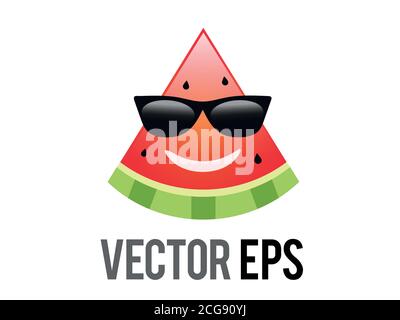 The isolated vector fruit watermelon red smiley face icon with black sunglasses Stock Vector