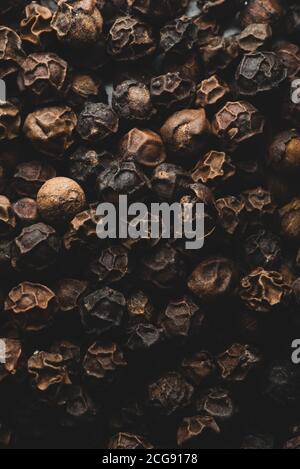 Many Dried Black Pepper Grains, Macro close up photography Stock Photo