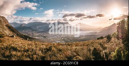 View of Franschhoek taken from Mont Rochelle Nature Reserve Stock Photo