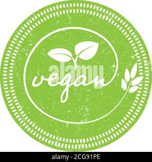 grungy green round VEGAN label or stamp vector illustration Stock Vector
