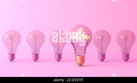 Idea word shining in the light bulb. Creativity and innovation concept, 3D Rendering Stock Photo