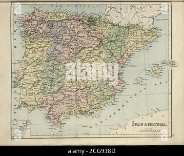 Sandycove Atlas Plate 17 Spain and Portugal Stock Photo