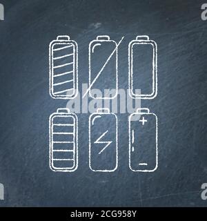 Set of battery icon chalkboard sketches Stock Vector