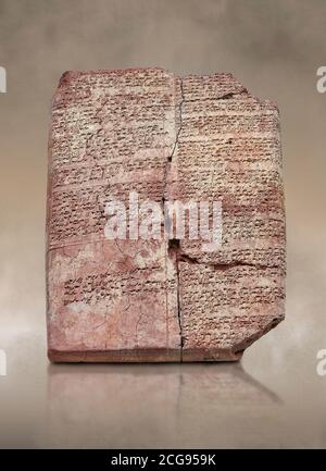 Hittite cuneiform clay tablet,  Hattusa, Hittite  Kingdom 1600-1200 BC, Bogazkale archaeological Museum, Turkey. Stock Photo