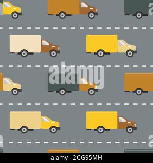 Seamless pattern with trucks on the road Stock Vector