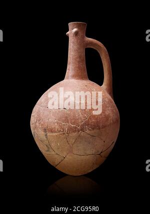 Hittite pottery jug with raised eyes from Hittite capital Hattusa, Hittite  Middle  Kingdom 1650-1450 BC, Bogazkale archaeological Museum, Turkey. Bla Stock Photo