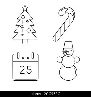 Set of Christmas icons in thin line style Stock Vector